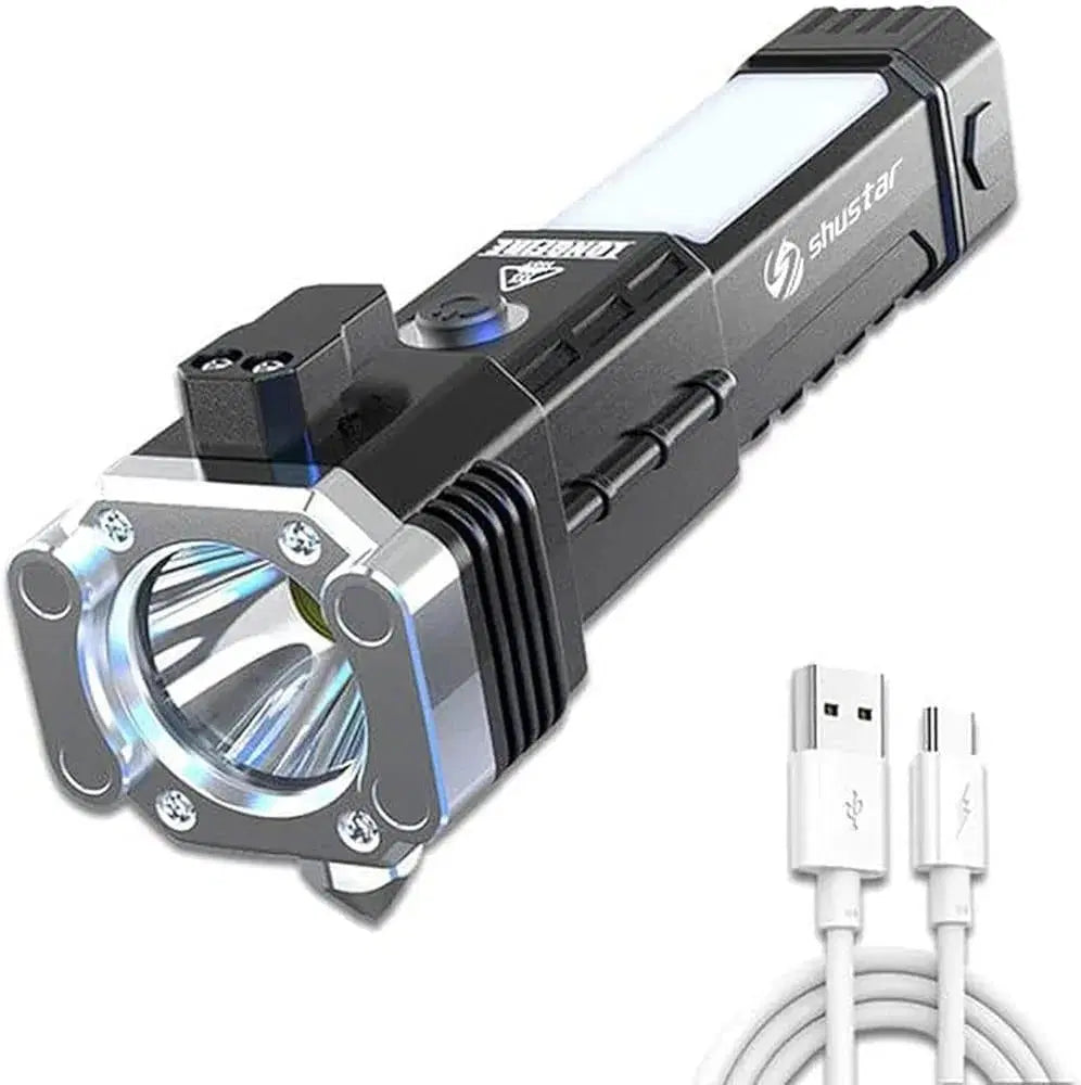 Compact LED Rechargeable Torch - 1 Pc Black