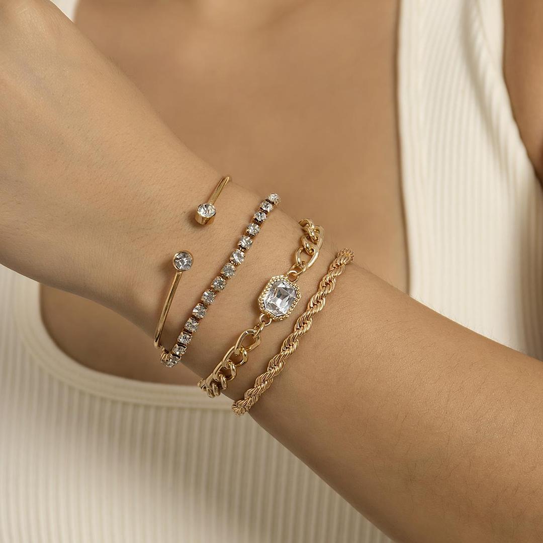 4 Pcs Gold Plated Gemstone Chain Bracelet